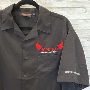 Hornitos Tequila Mens XL Black Embroidered Red Logo Camp Shirt Bartender Promo